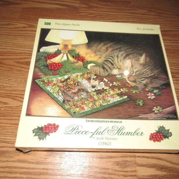 “PIECE-FUL SLUMBER” by April Haynes Cat (500 Piece) Jigsaw Puzzle Size 18” x 24” - Picture 1 of 2